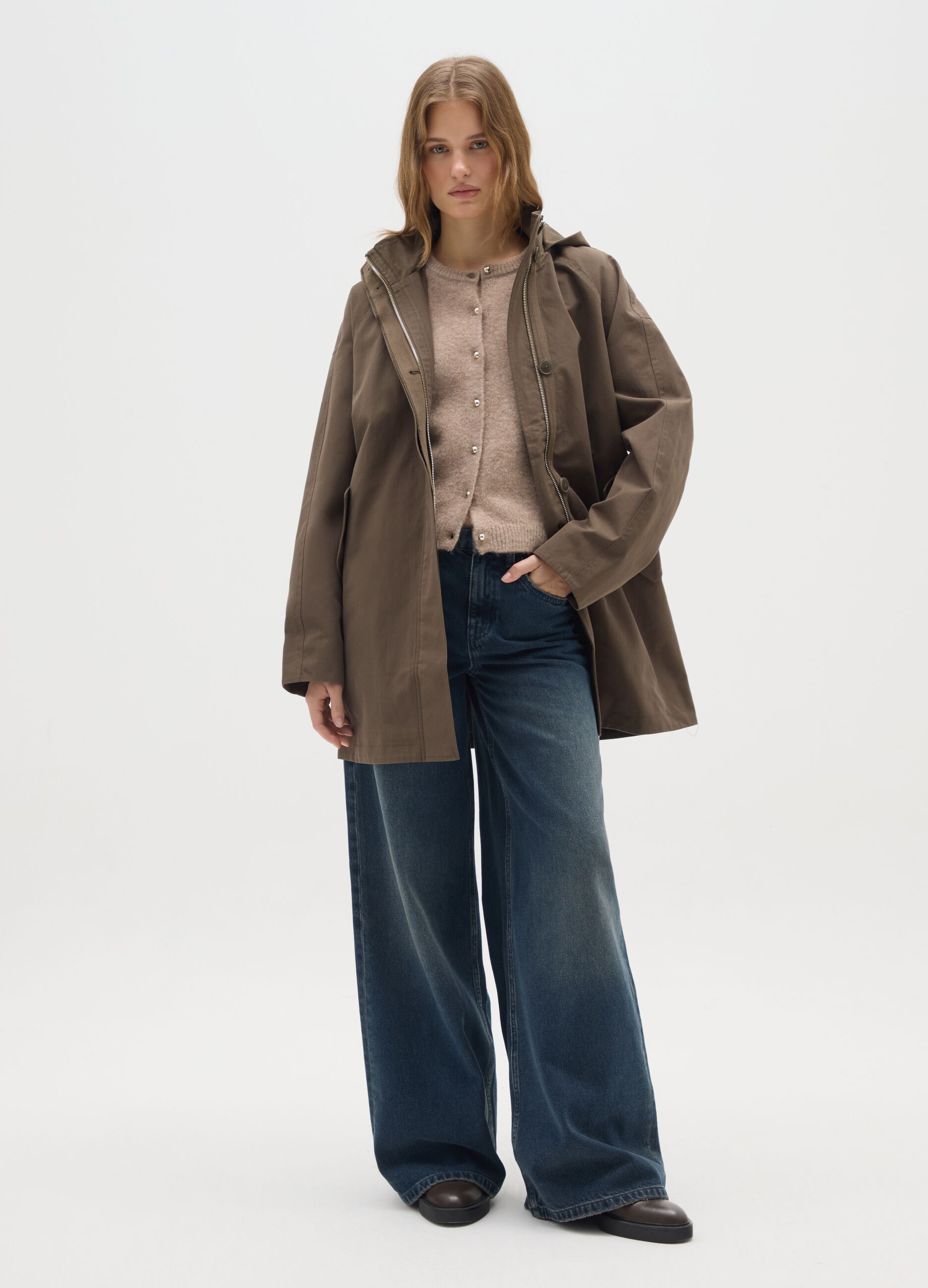 Brown regular fit cotton blend jacket