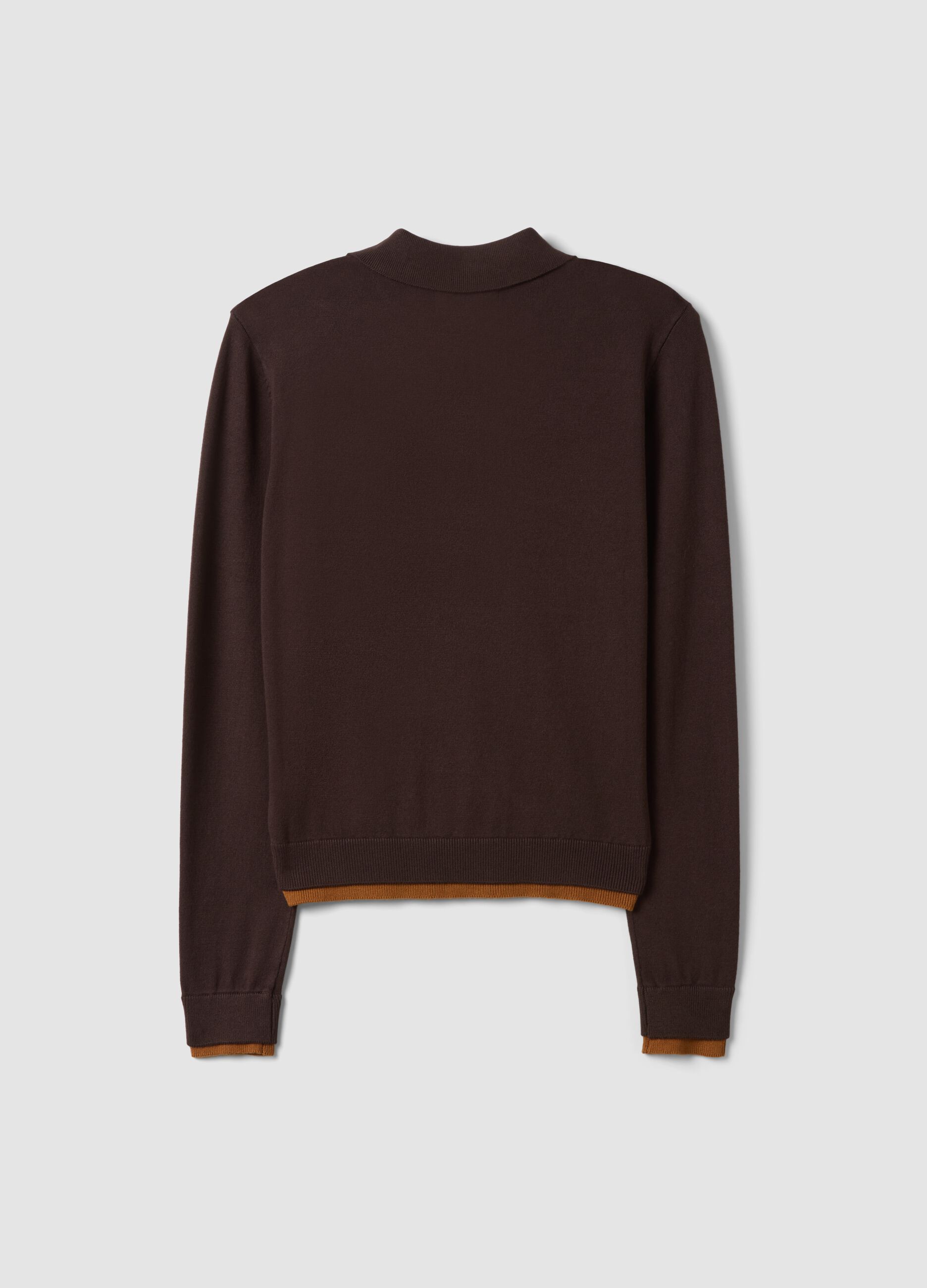 Brown viscose-blend polo-collar jumper, regular fit