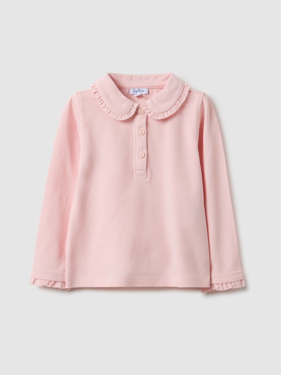 Girls' pink polo with ruffles in stretchy cotton regular fit_0