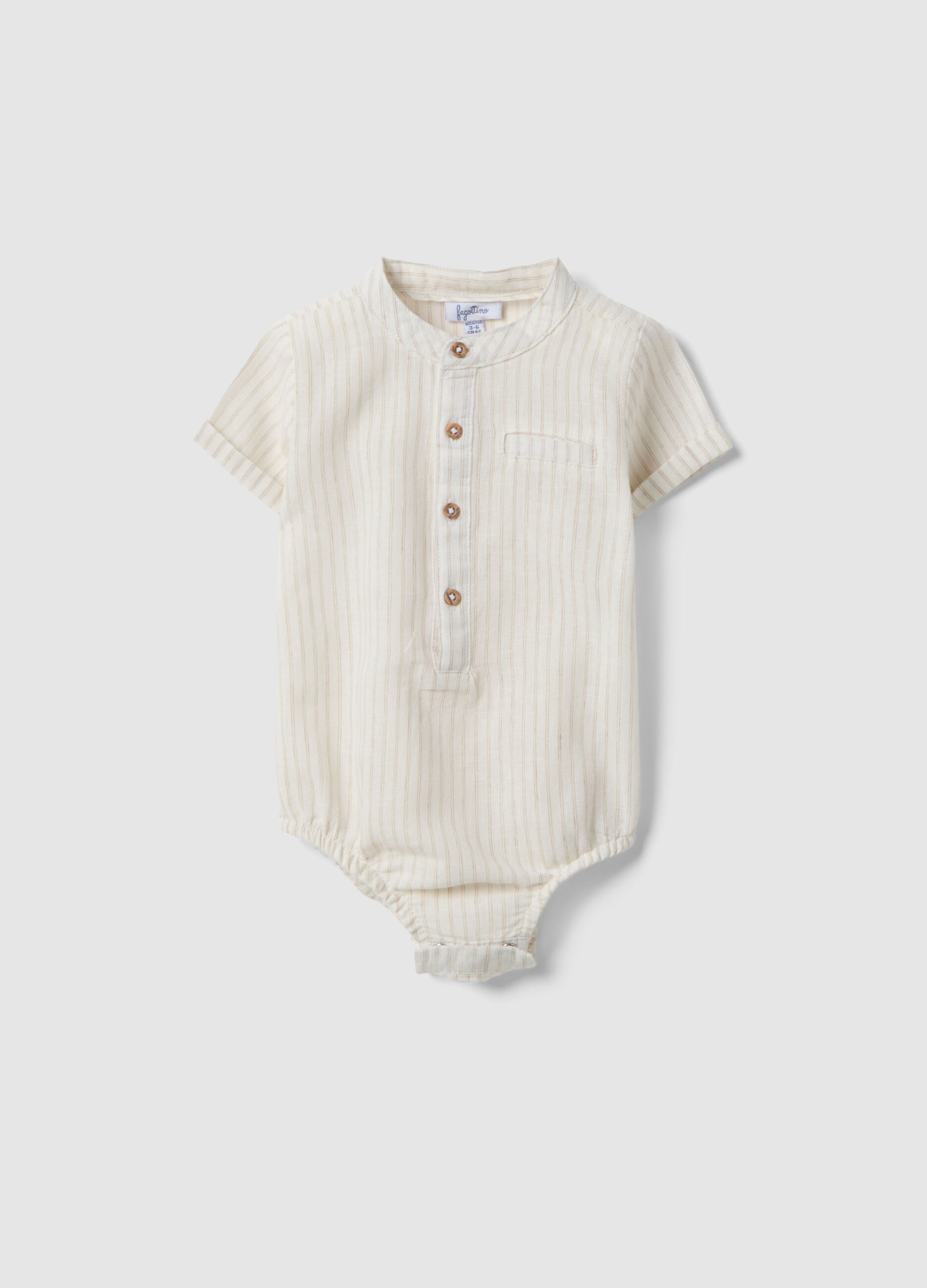 Body bege em mistura de linho e algod&atilde;o