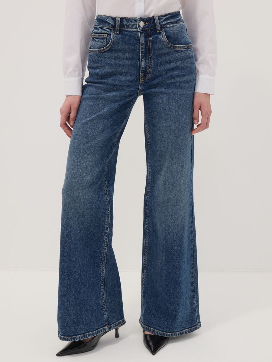 Blaue High-Waist Wide-Leg-Jeans aus Stretch-Baumwolle_1