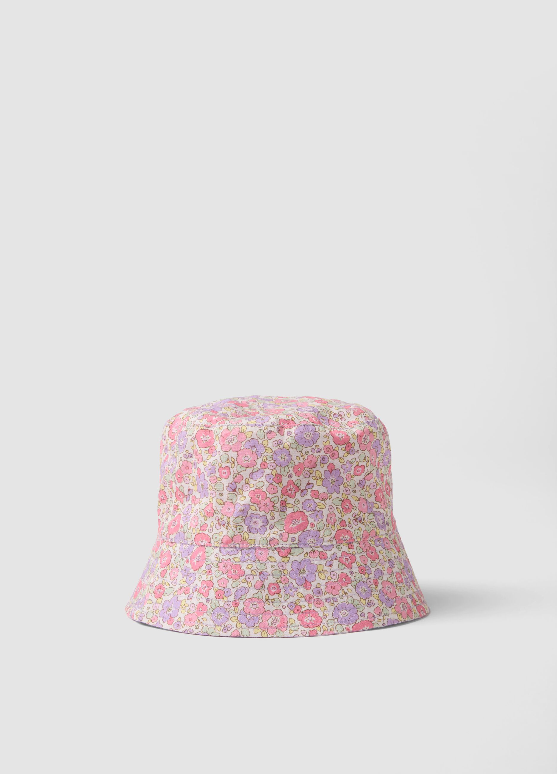 Girls&rsquo; multicolour pure cotton bucket hat with floral print