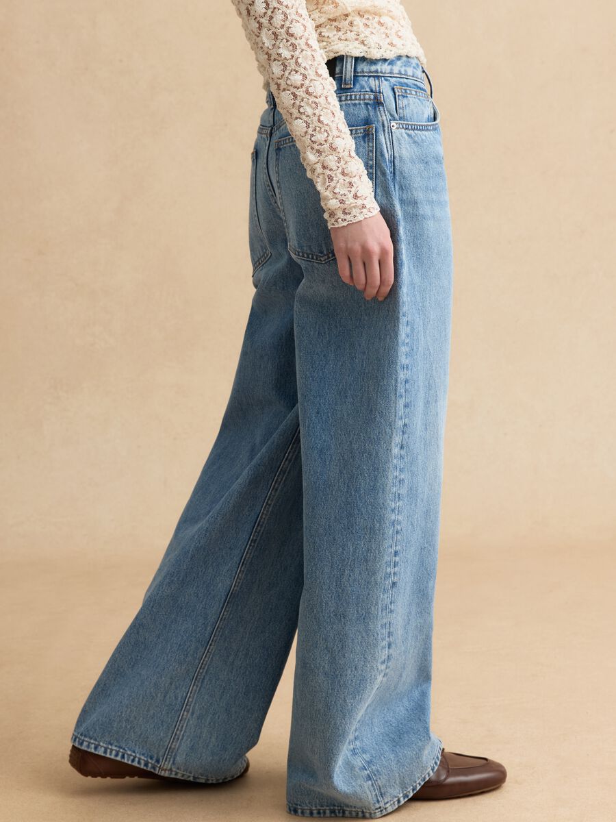 Sky Blue Cotton Wide Leg Jeans_3