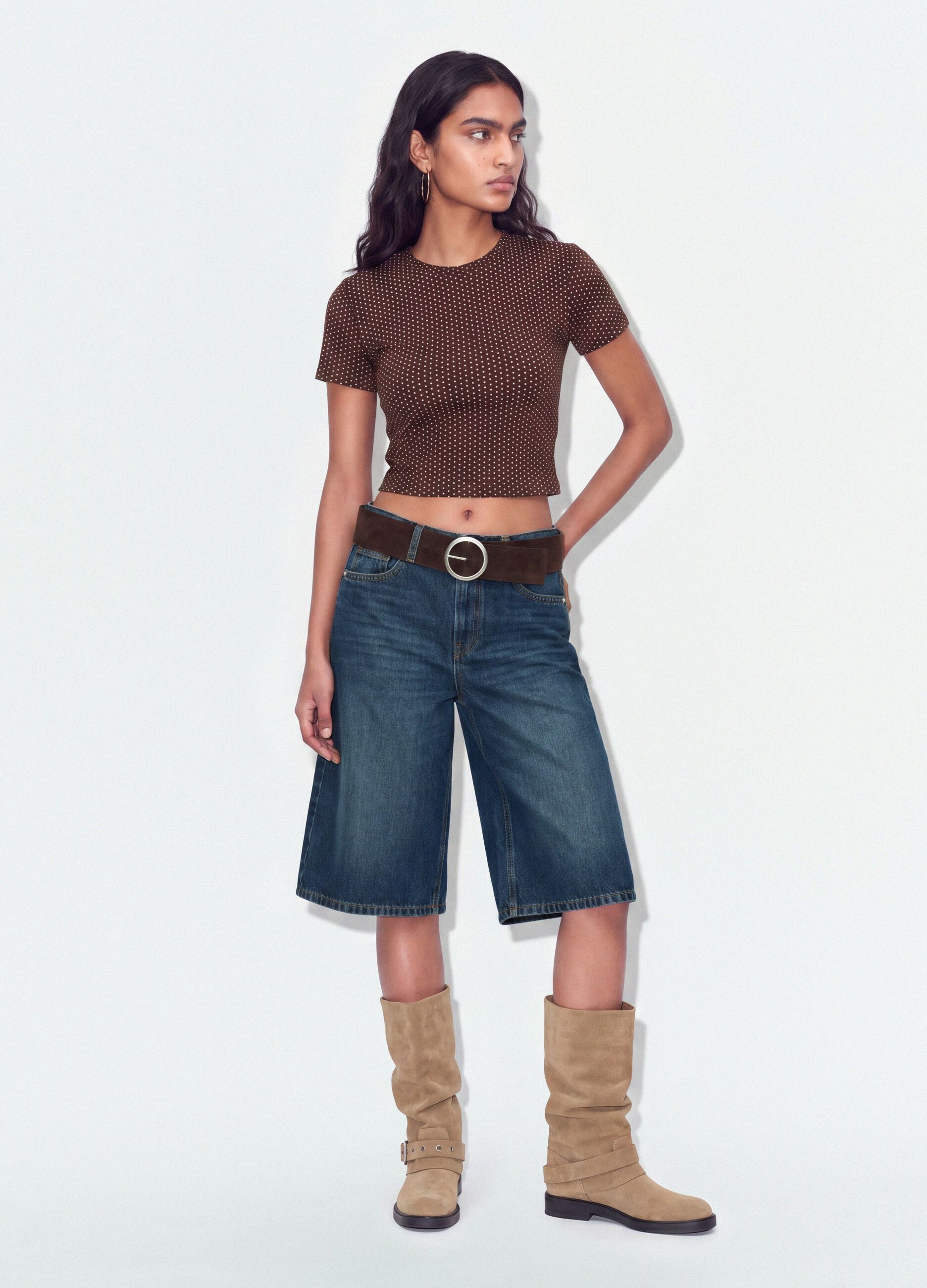 &Kappa;&alpha;&phi;έ cropped T-shirt &alpha;&pi;ό 100% &beta;&alpha;&mu;&beta;ά&kappa;&iota; &mu;&epsilon; &pi;&omicron;&upsilon;ά, regular &epsilon;&phi;&alpha;&rho;&mu;&omicron;&gamma;ή