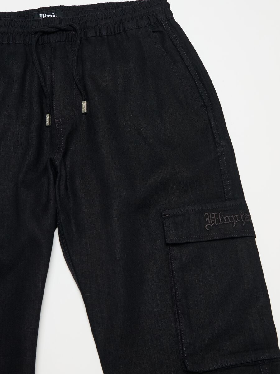 100% Linen Cargo Pants Black_8