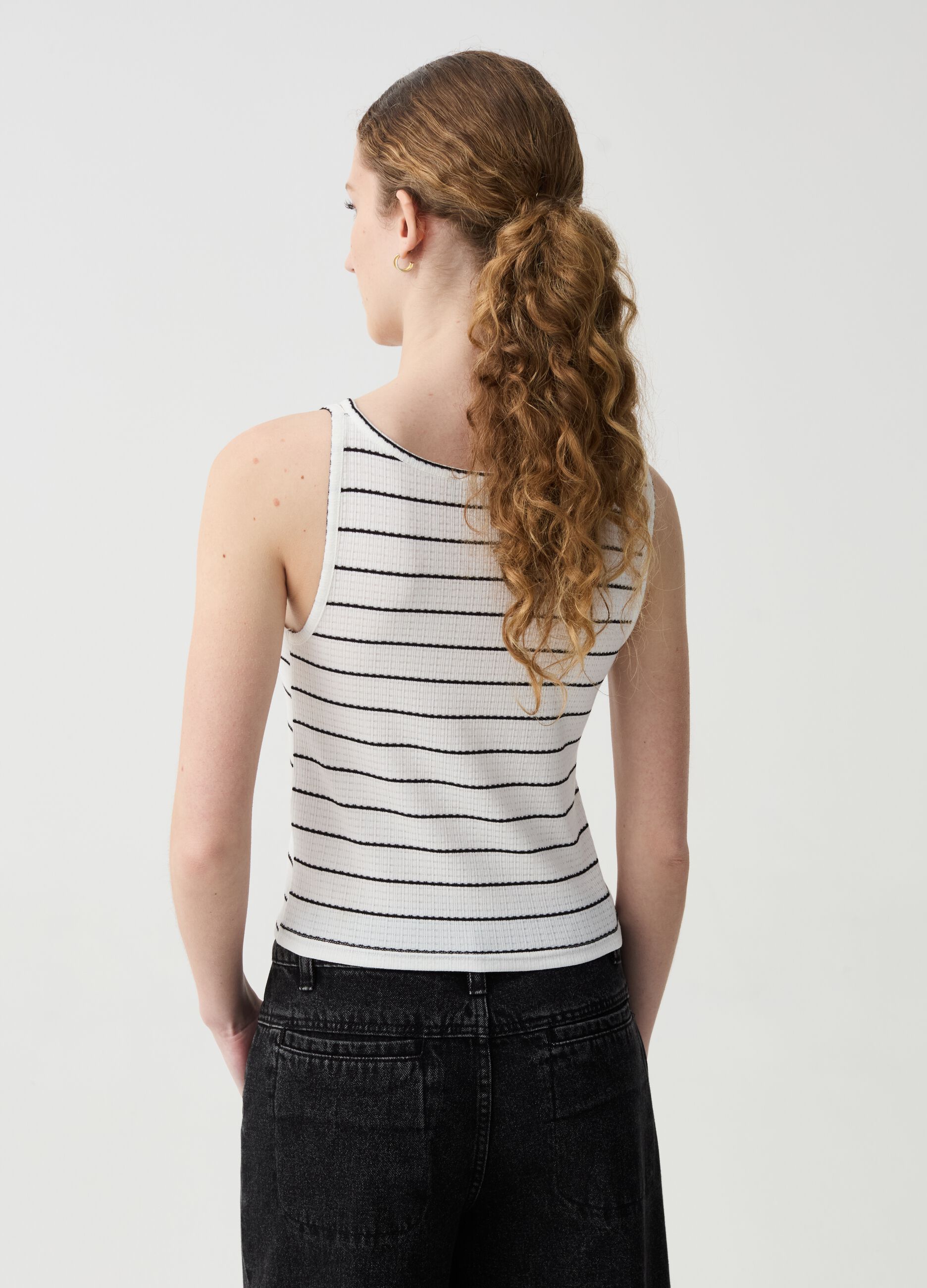 Striped tank top with cut-out detailing