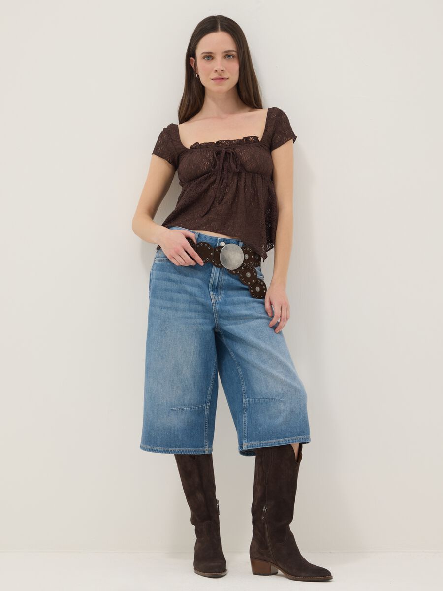 Blue denim pure cotton baggy shorts_0