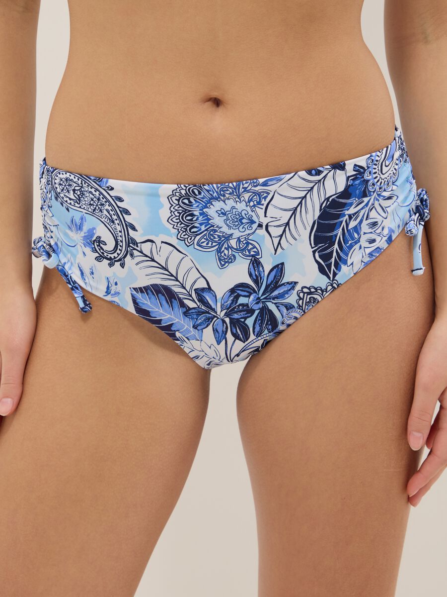 Blue bikini bottoms in stretch fabric with side ties_1
