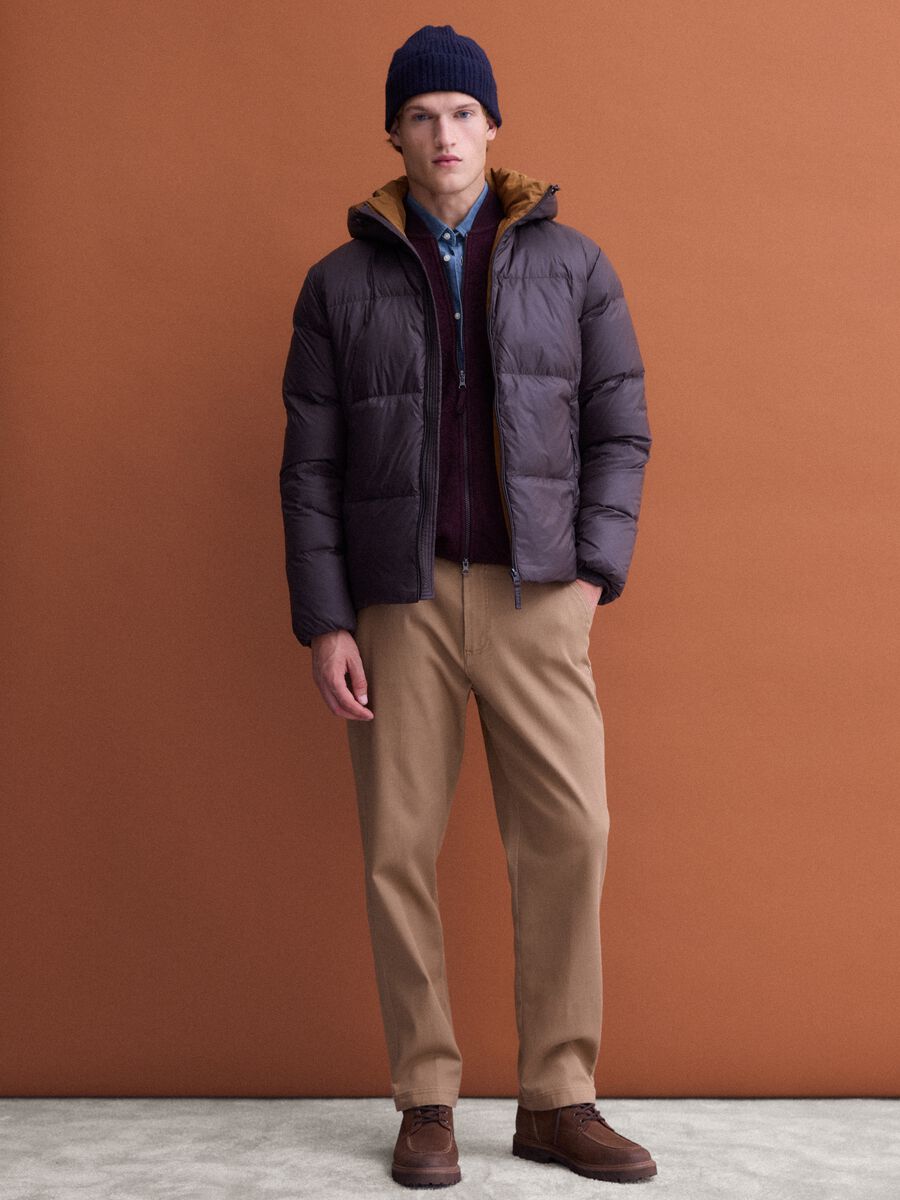 Brown padded puffer jacket with hood and zip, regular fit_1