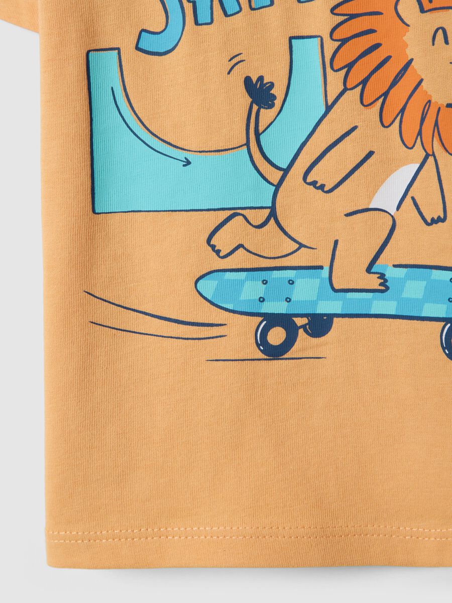Orange pure cotton child's T-shirt with skater print, regular fit_3