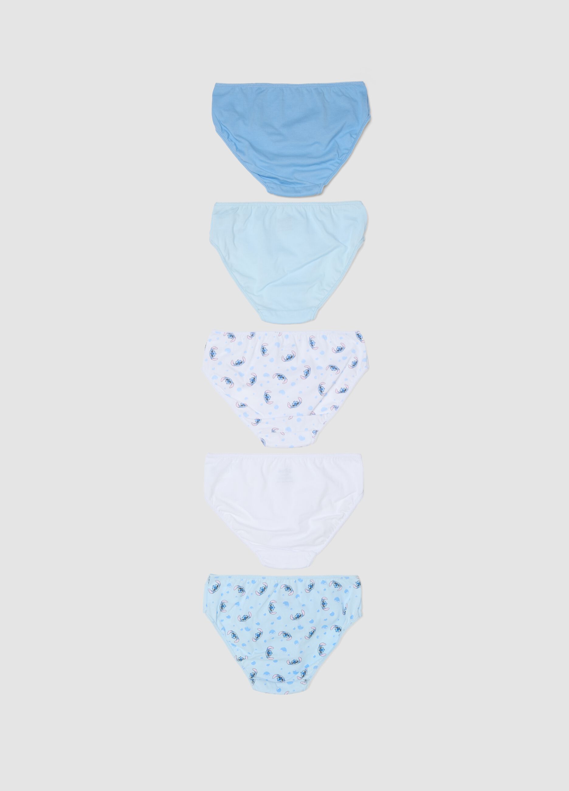 5-pack of blue organic cotton briefs with a Lilo & Stitch character