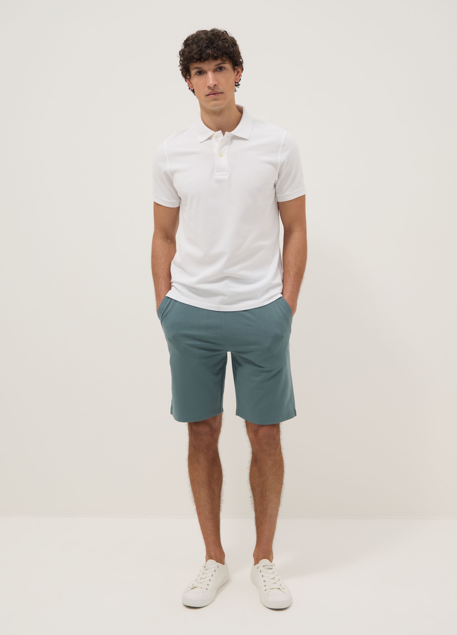 Regular Fit Light Blue Cotton Blend Bermuda Shorts