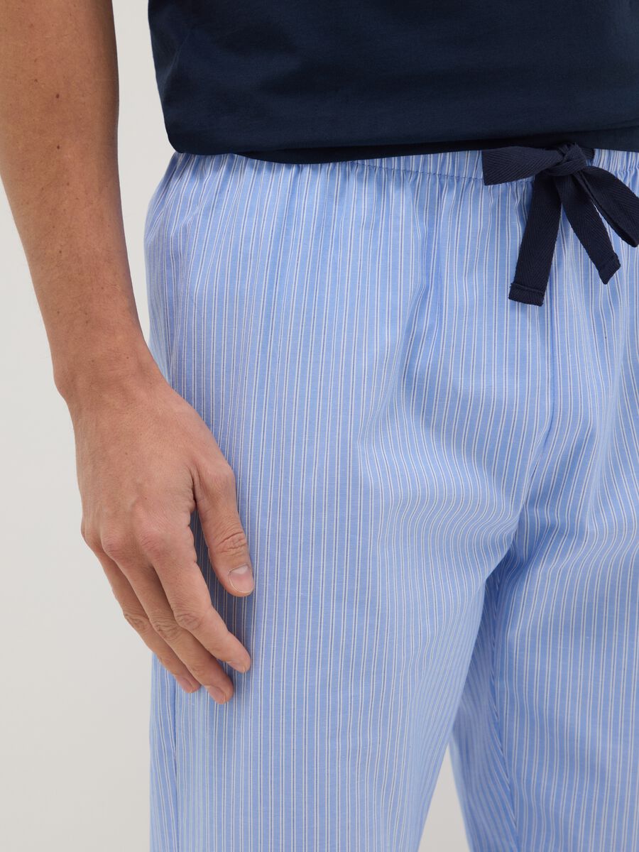 Light Blue Classic Fit Pajama Trousers in Pure Cotton_3