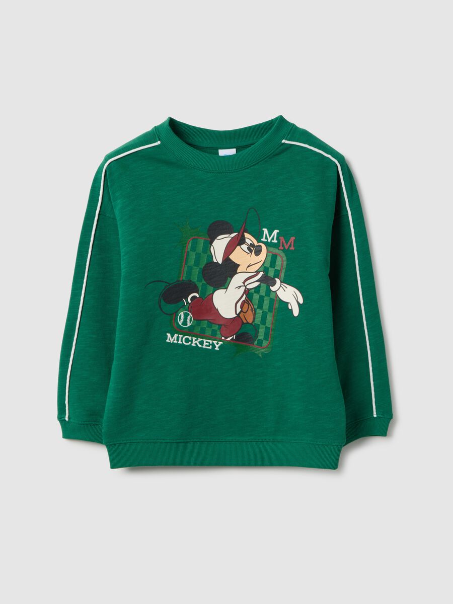 Regular fit green pure cotton kids' sweatshirt with Mickey Mouse print_0