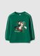 Regular fit green pure cotton kids' sweatshirt with Mickey Mouse print_0