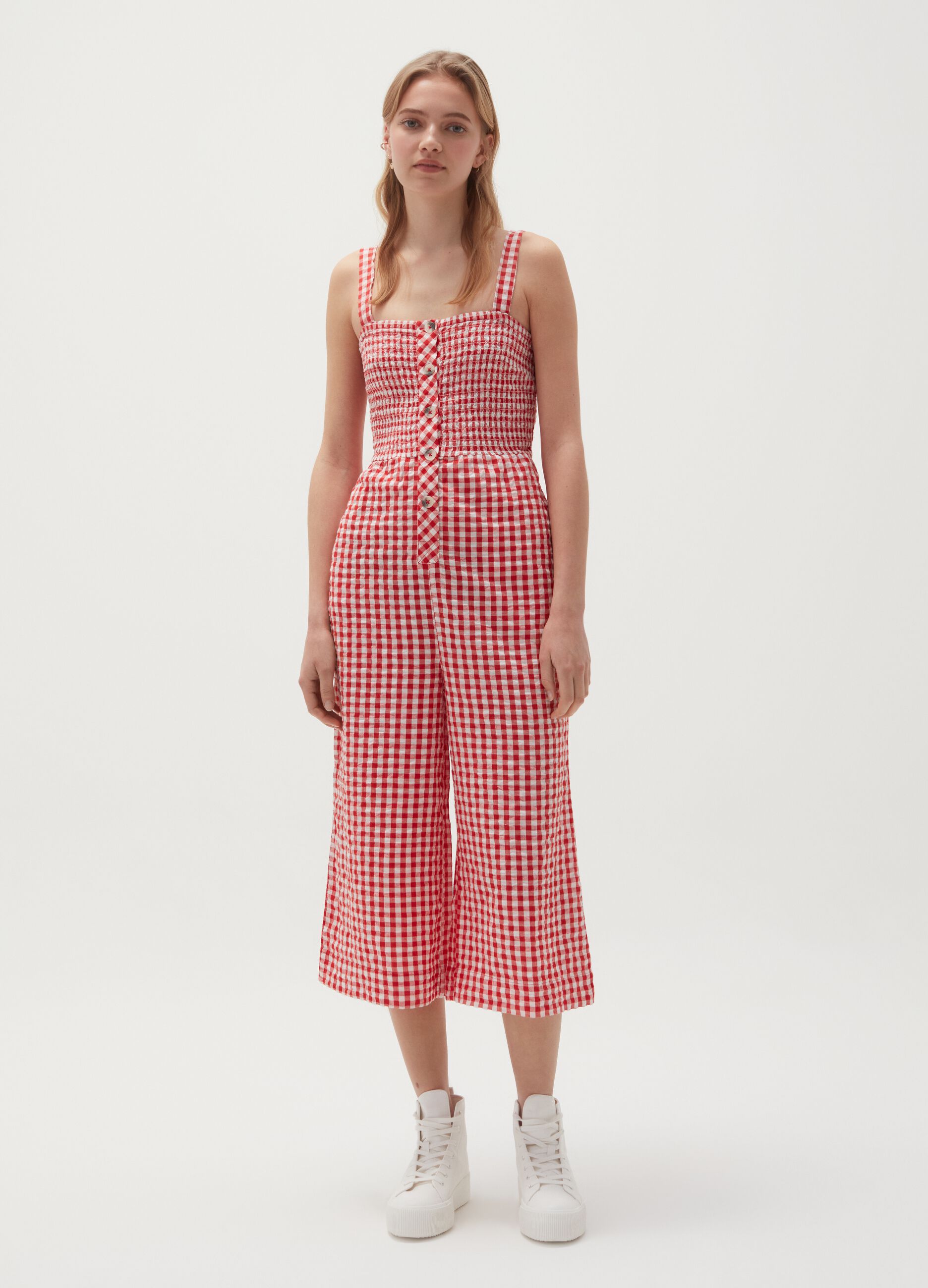 Baby Angel wide-leg dungarees with gingham pattern