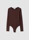 Brown stretch fabric fitted crew-neck bodysuit_0