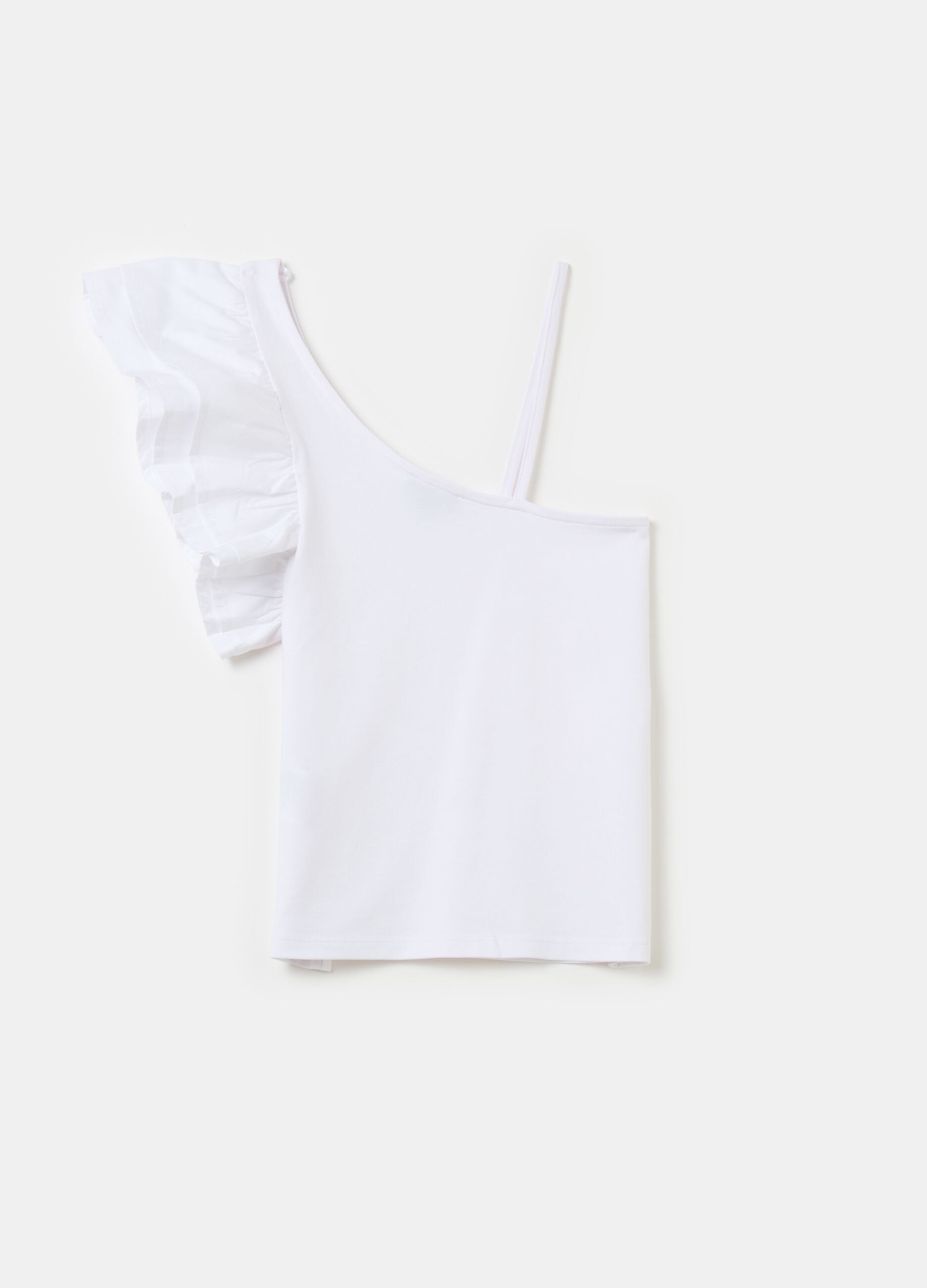 T-shirt monospalla in cotone stretch