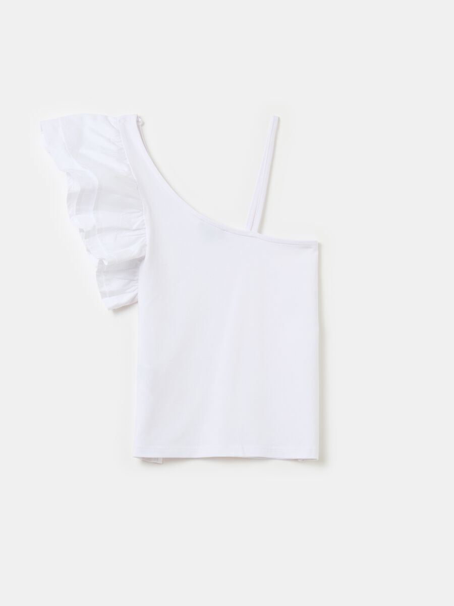 Stretch cotton T-shirt with one shoulder strap_0