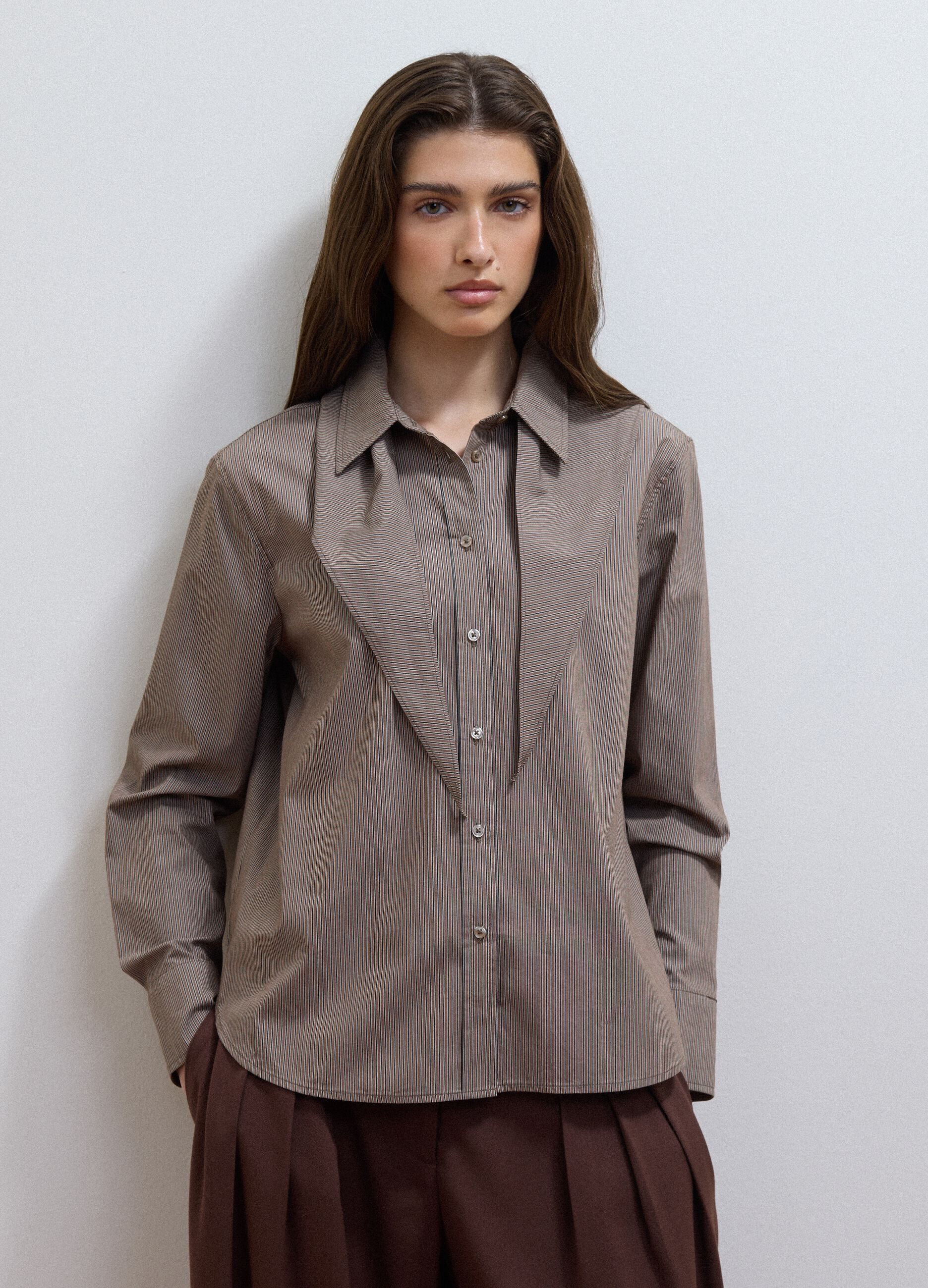 Multicolour stretch-cotton shirt with scarf collar