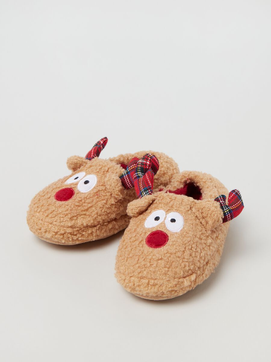 Loop pile slippers with Christmas reindeer_1