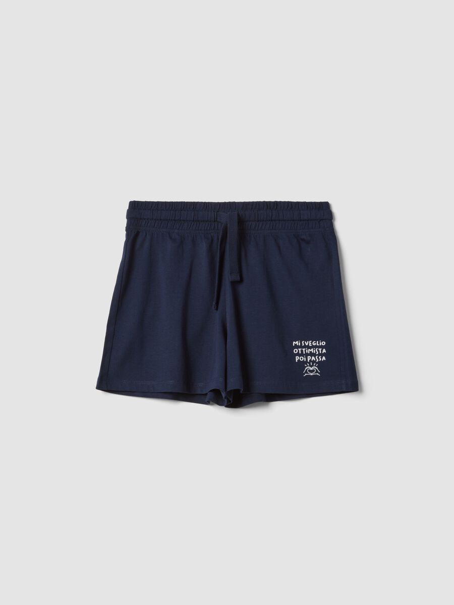 Short azul de algod&oacute;n puro para ni&ntilde;a con cintura el&aacute;stica_3
