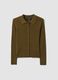 Cardigan fitted verde a coste in misto viscosa con colletto polo_4