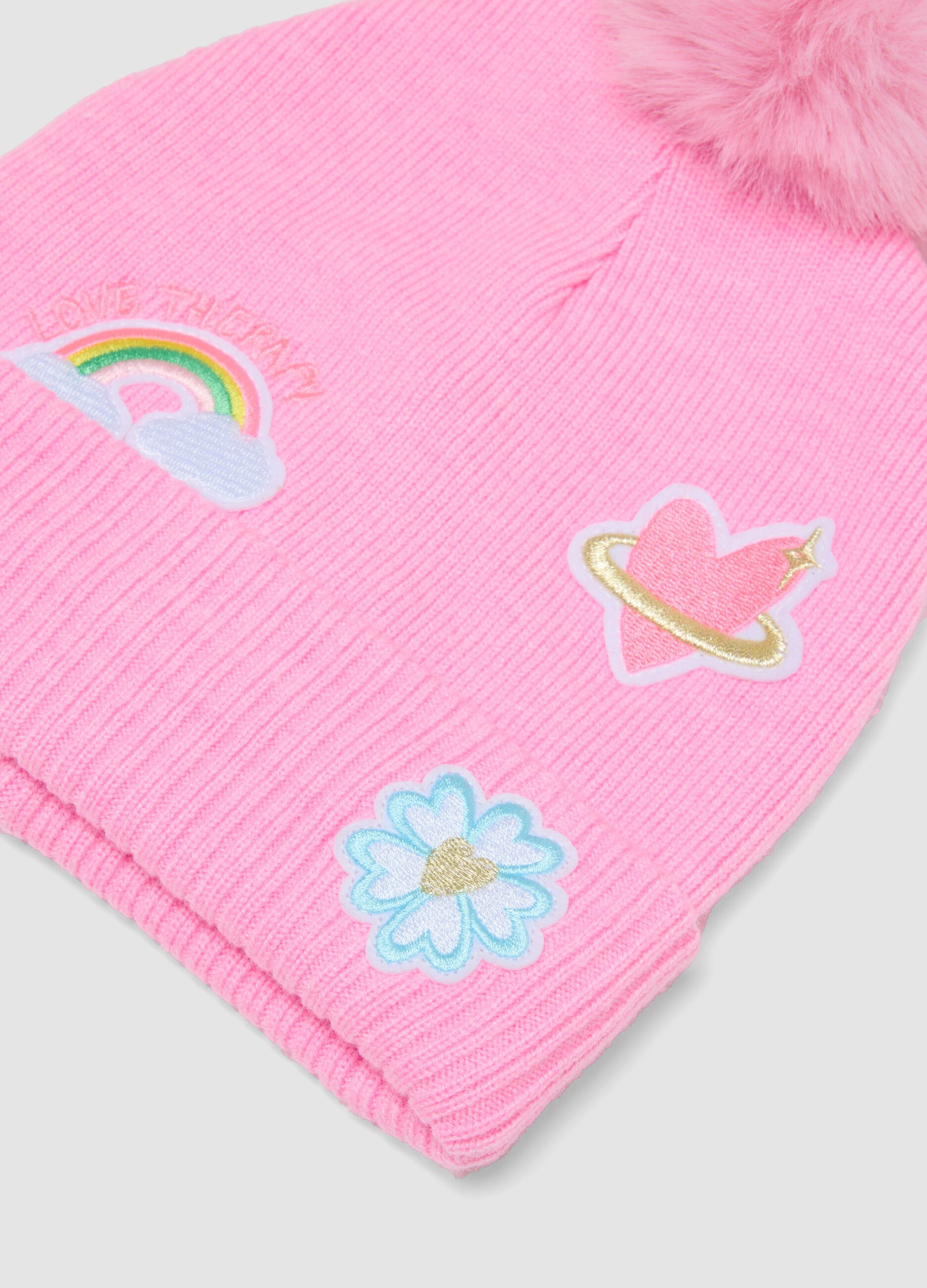 Berretto rosa in misto viscosa con pompon