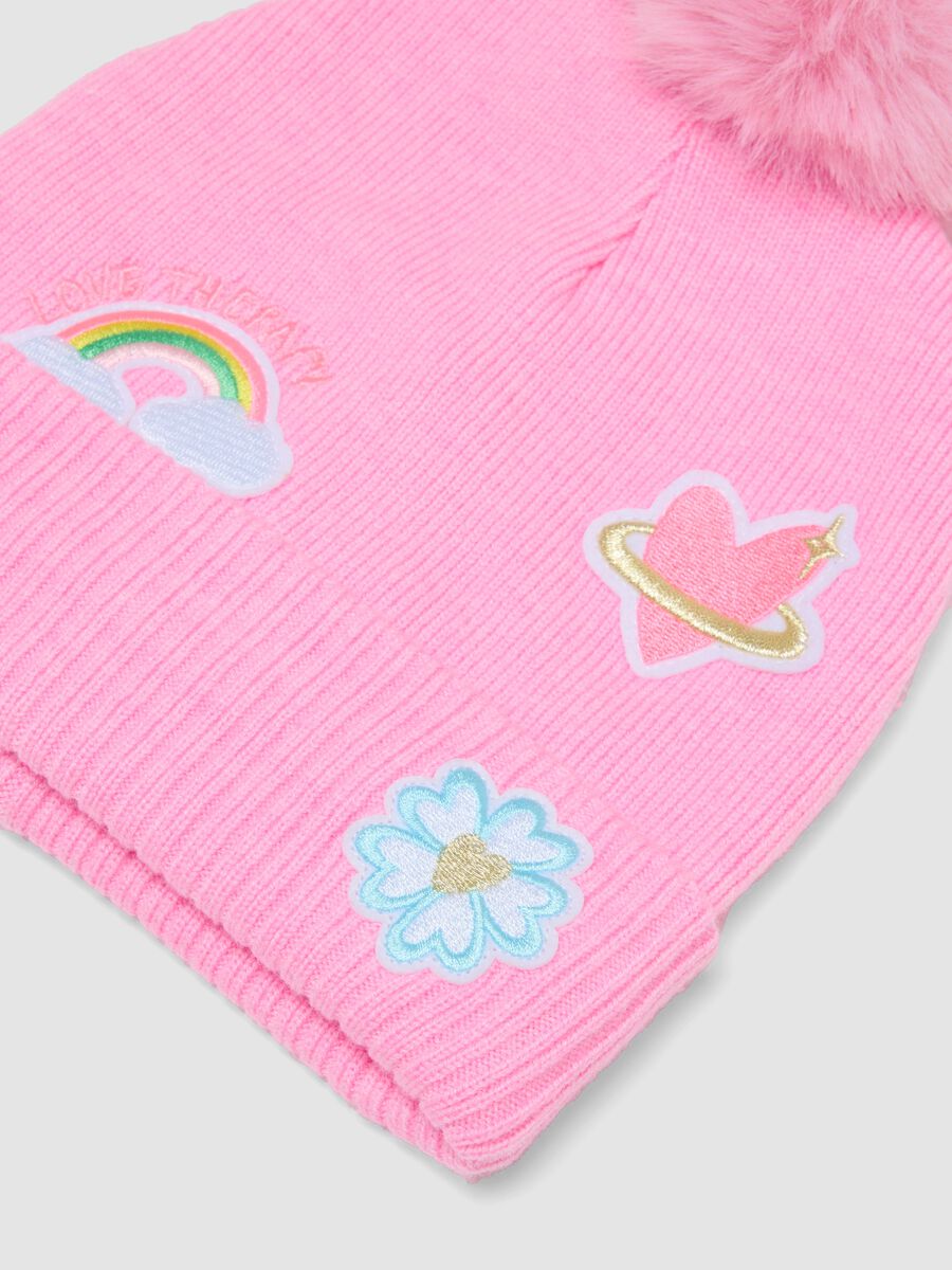 Berretto rosa in misto viscosa con pompon_2