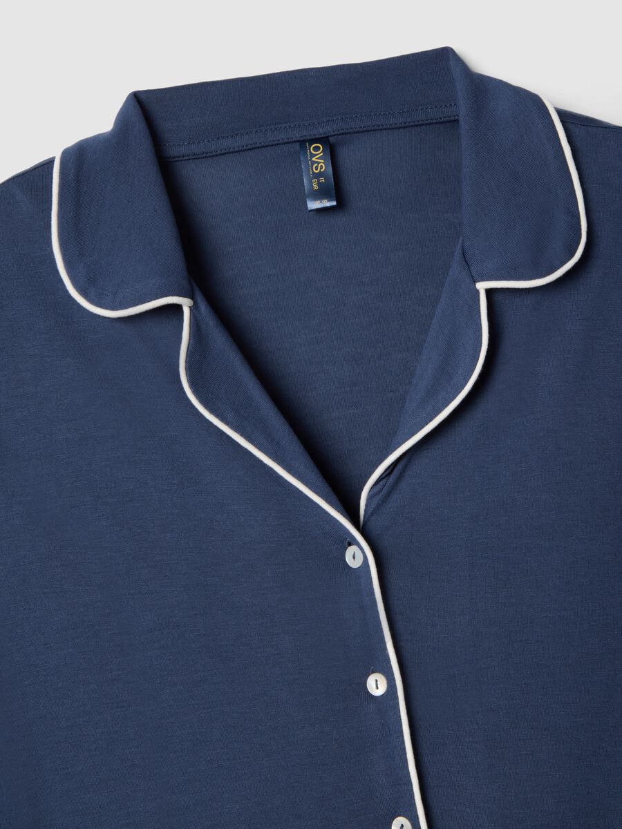 Regular fit blue viscose pyjamas with V-neck_1