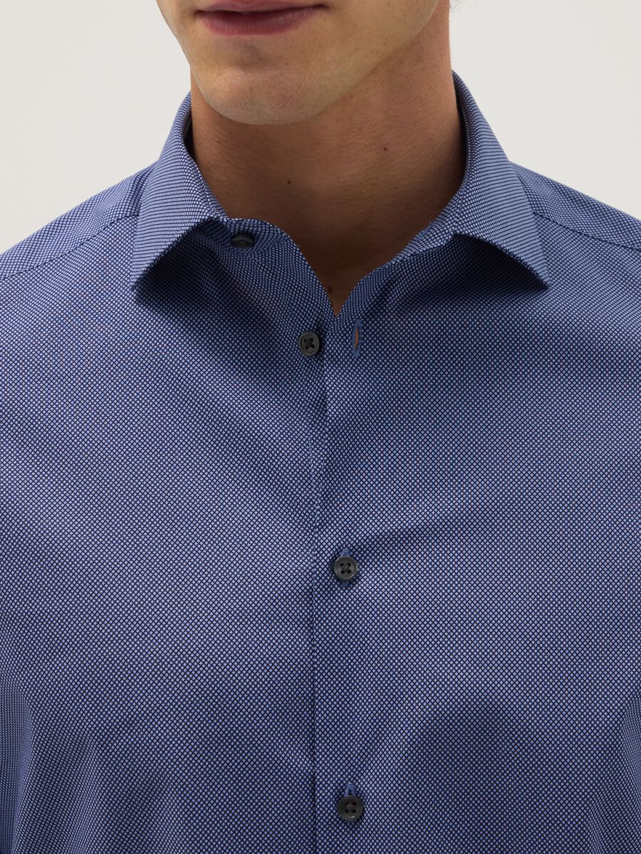Blue stretch cotton shirt with micro checks, slim fit_1