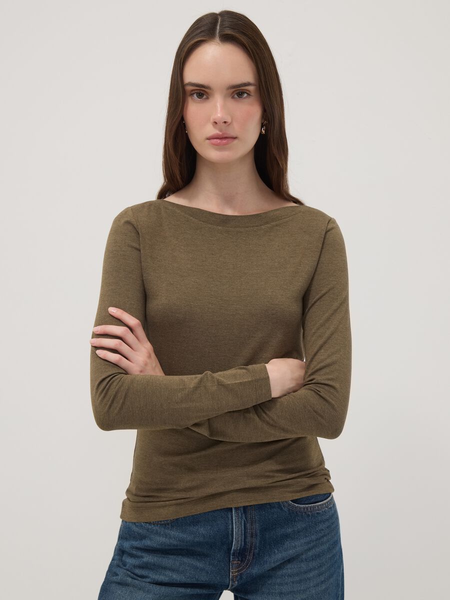 Green stretch-viscose slim-fit T-shirt_0