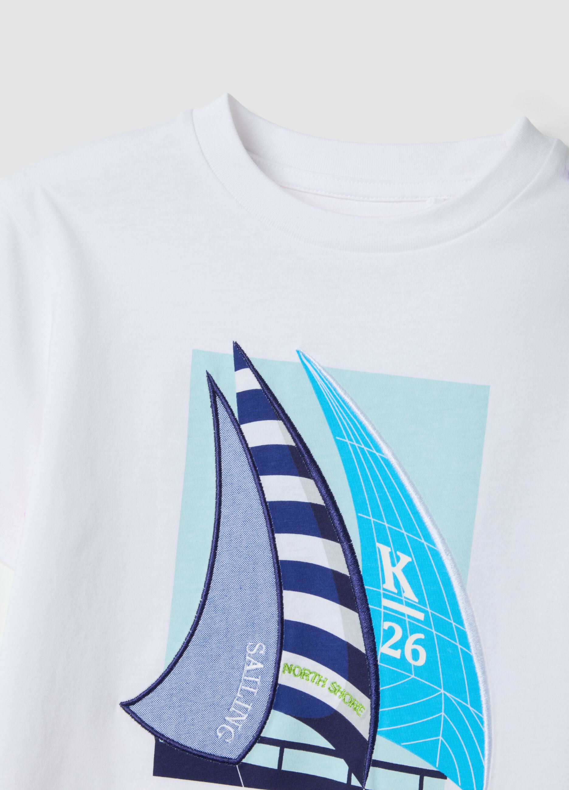 White pure cotton T-shirt with print