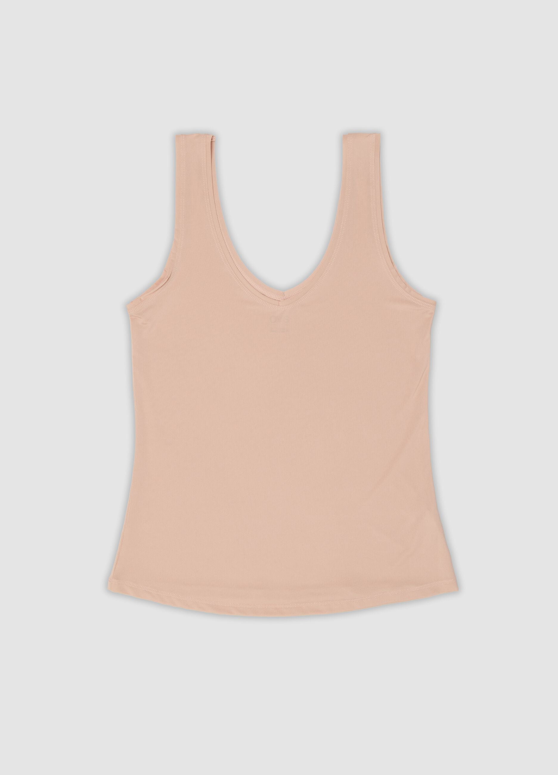 Beige stretch-fabric vest top, regular fit