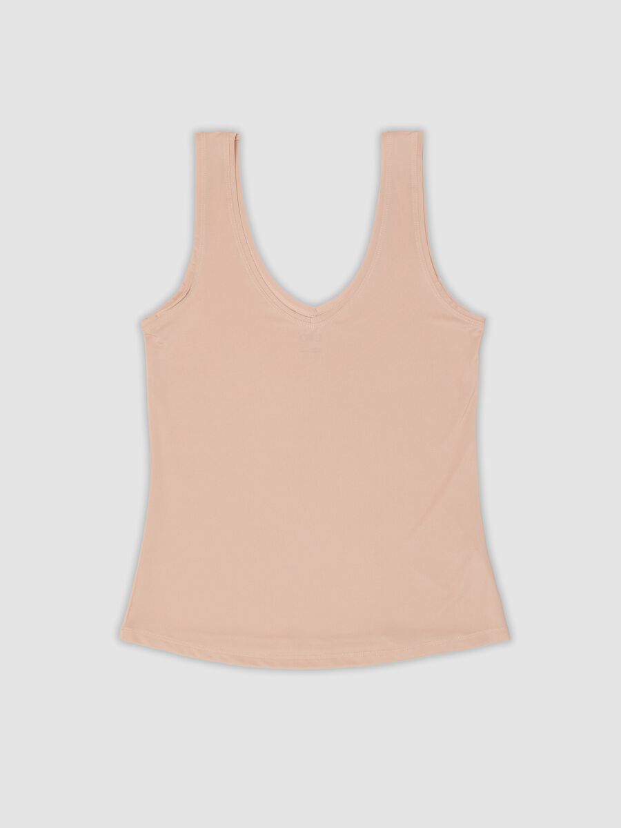 Beige stretch-fabric vest top, regular fit_0