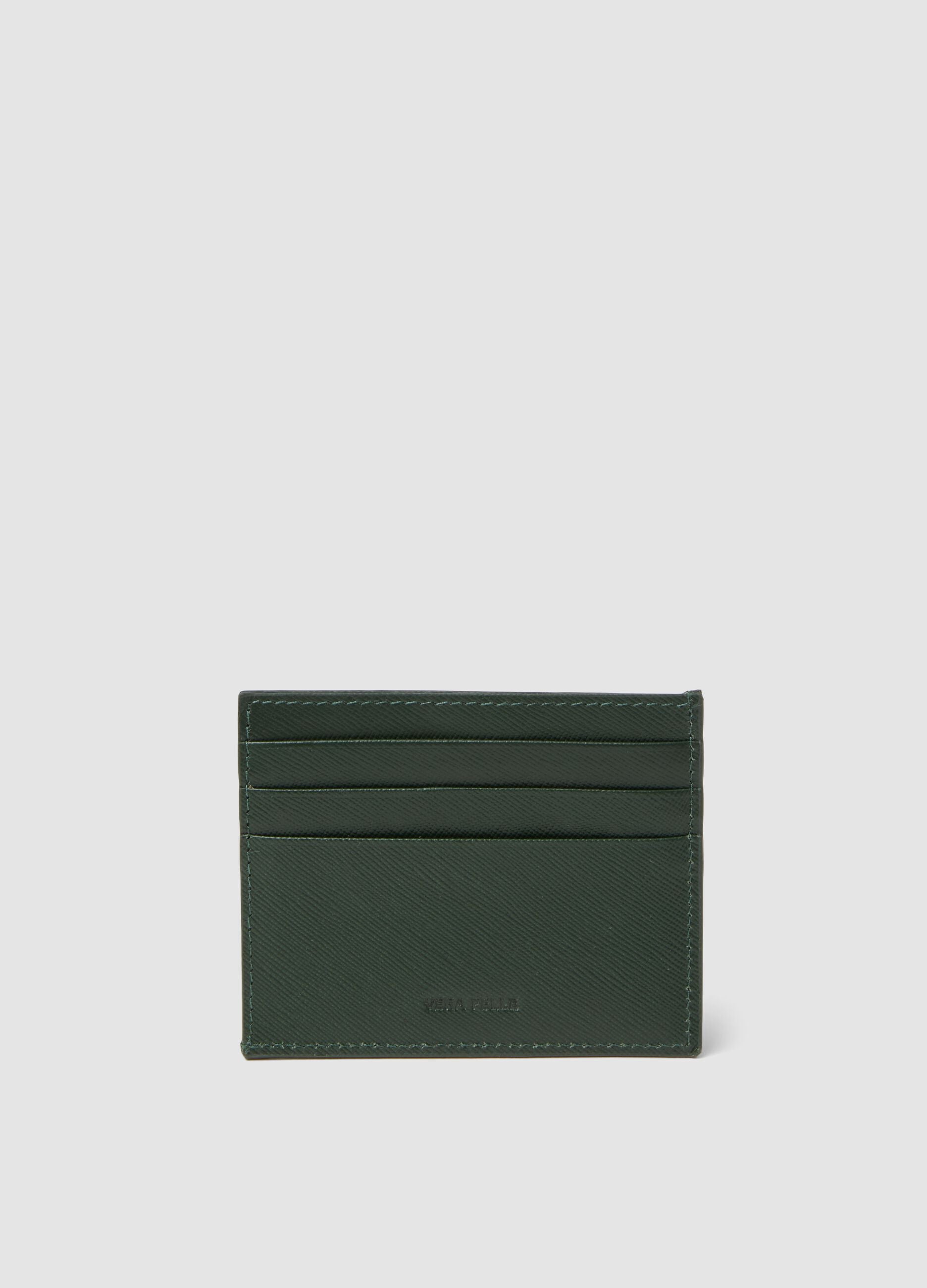 Green genuine leather card holder