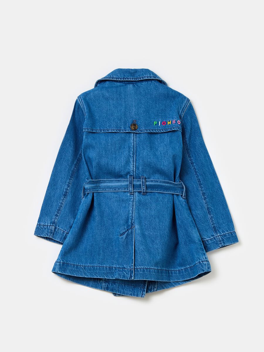Denim trench coat with logo embroidery_3