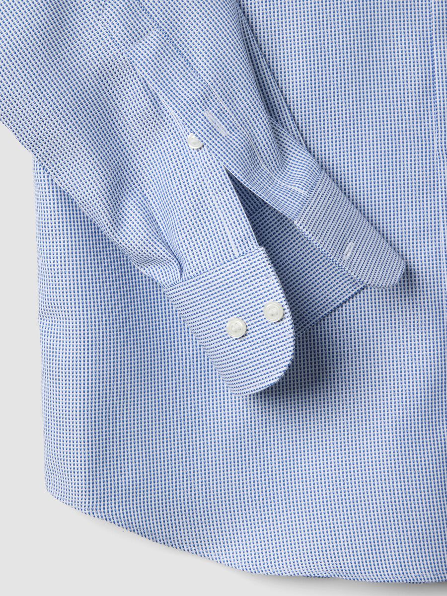 Light blue slim fit cotton shirt with micro-checks_1