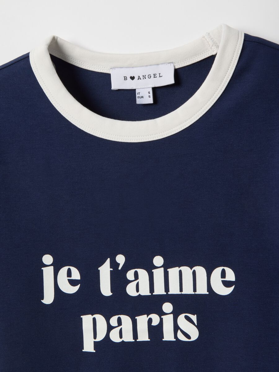 Regular fit blue stretch cotton T-shirt with print_5