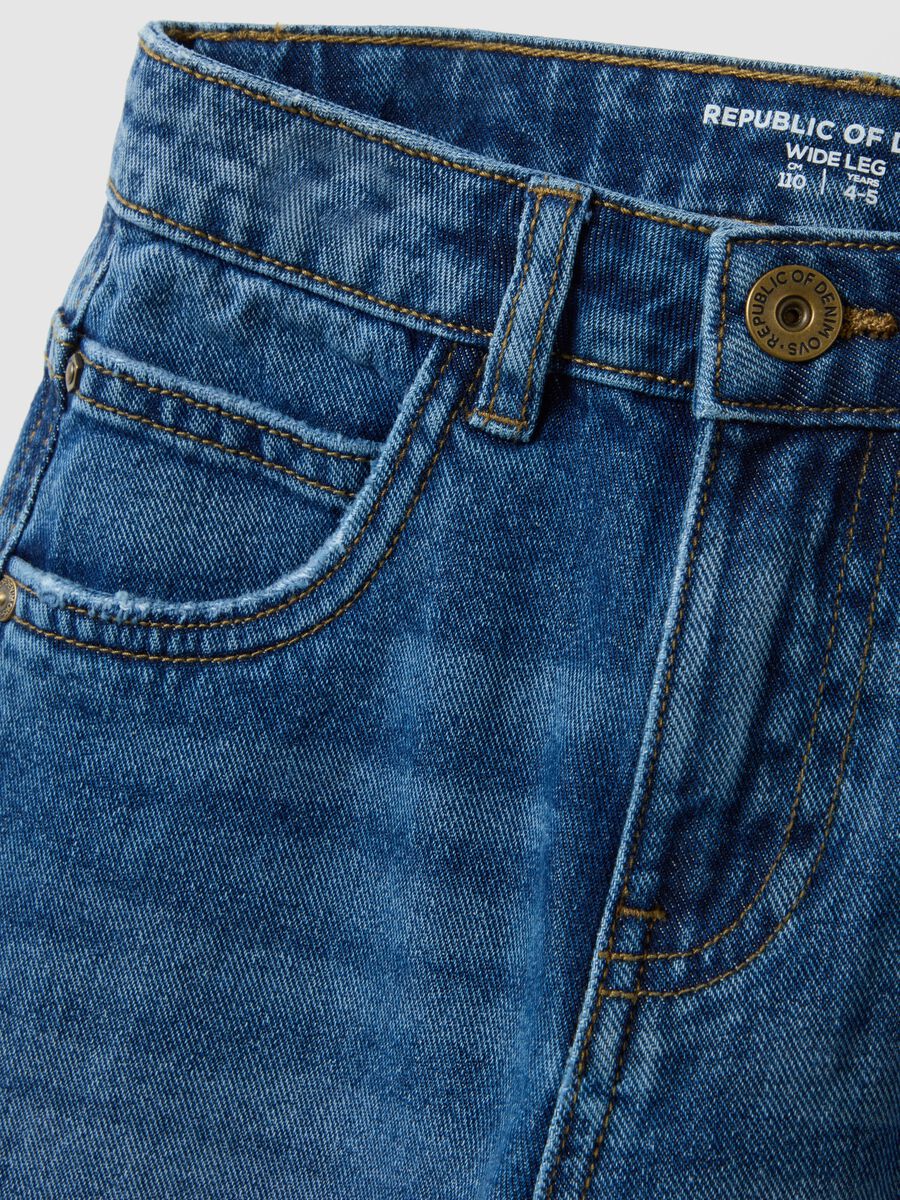 Wide-leg pure cotton blue jeans for children_2