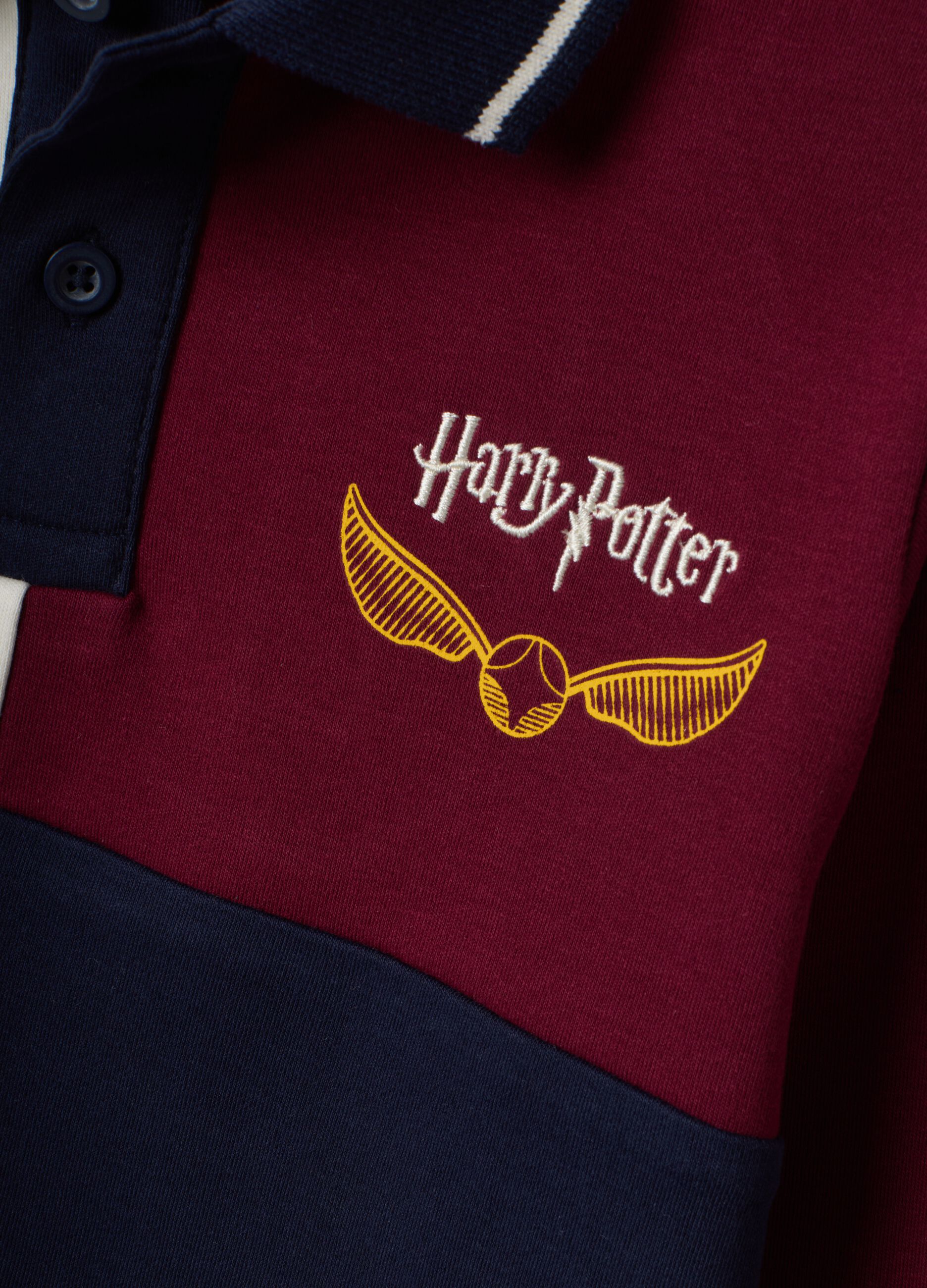 Polo multicolor in puro cotone a maniche lunghe e stampe Harry Potter