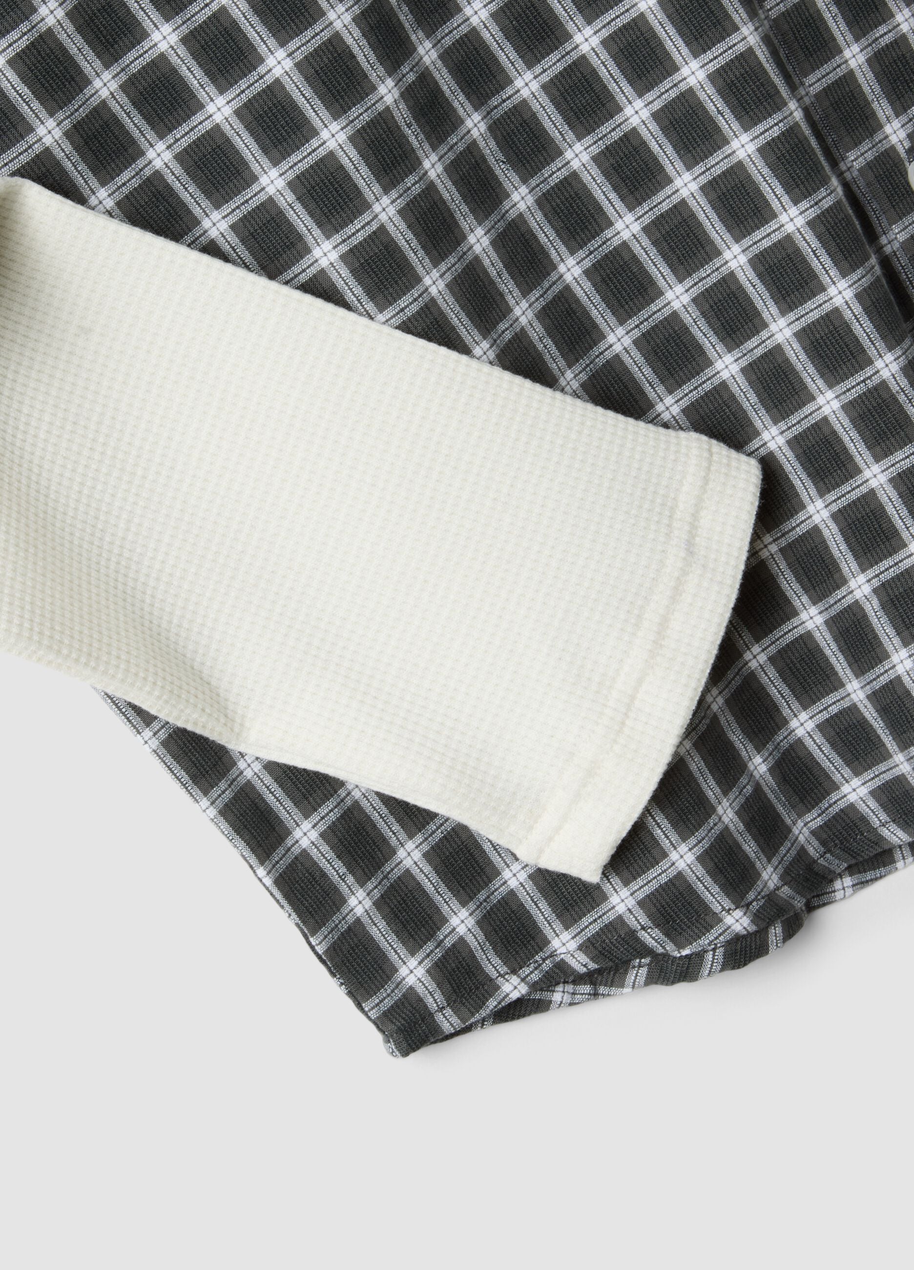 Black double-layer checked pure cotton poplin shirt, oversized fit