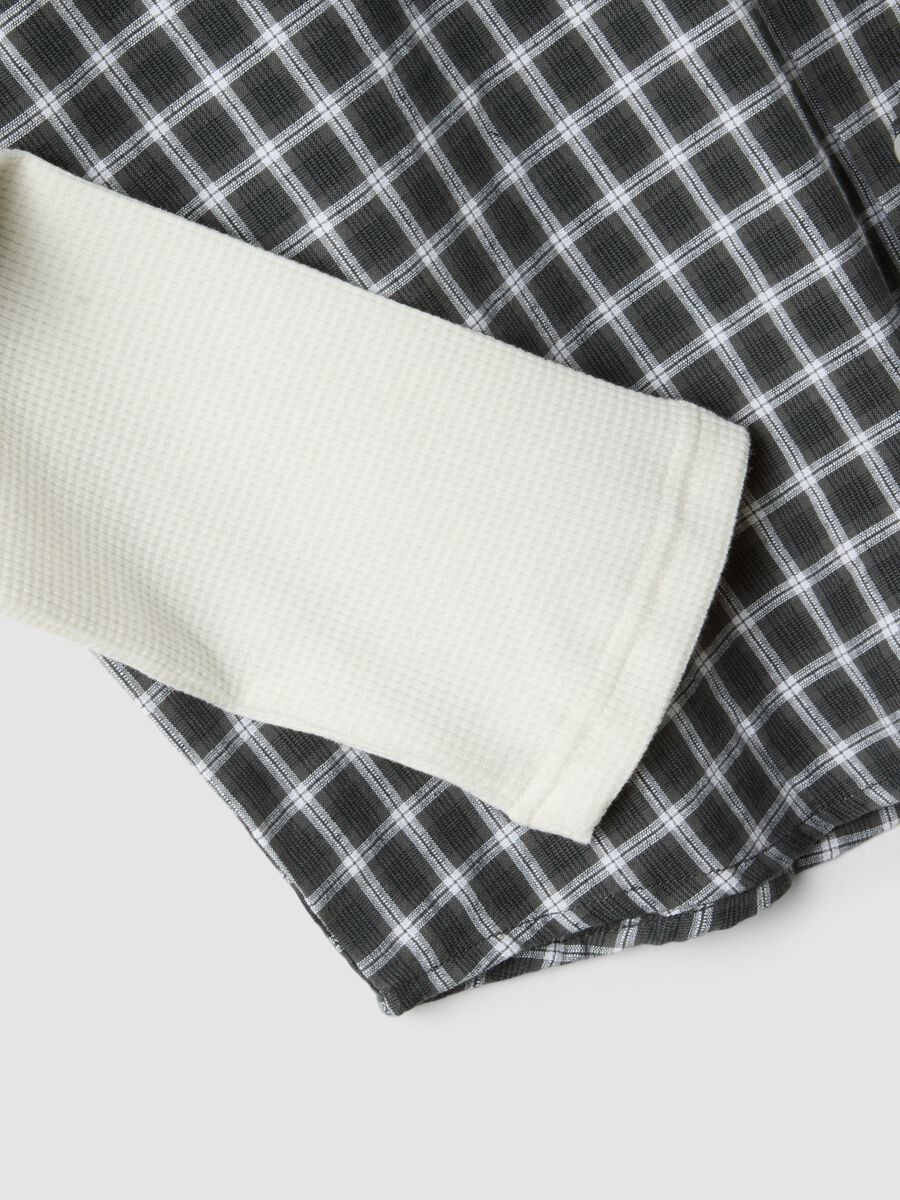 Black double-layer checked pure cotton poplin shirt, oversized fit_1