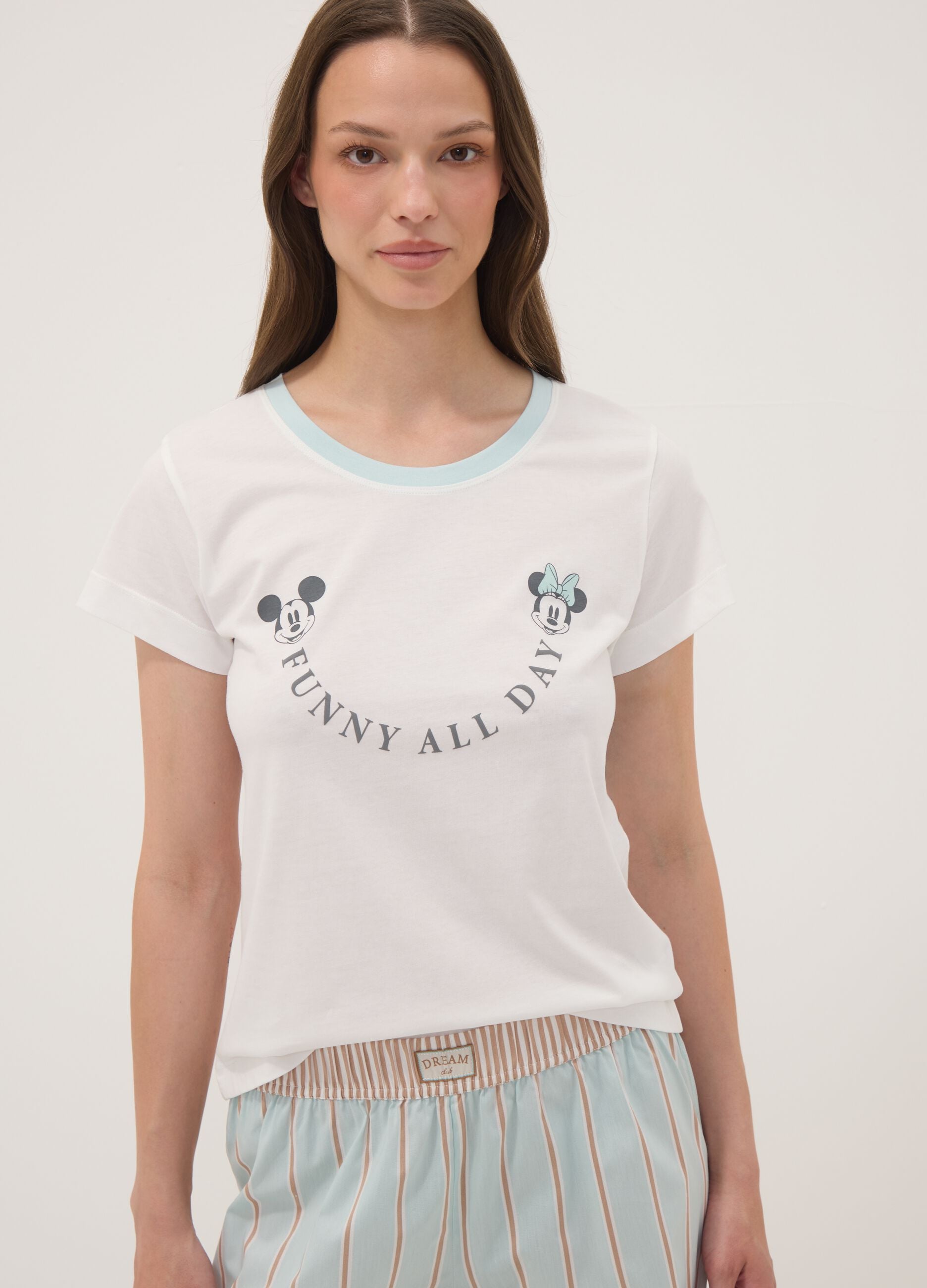 White organic cotton Mickey Mouse print pyjama T-shirt