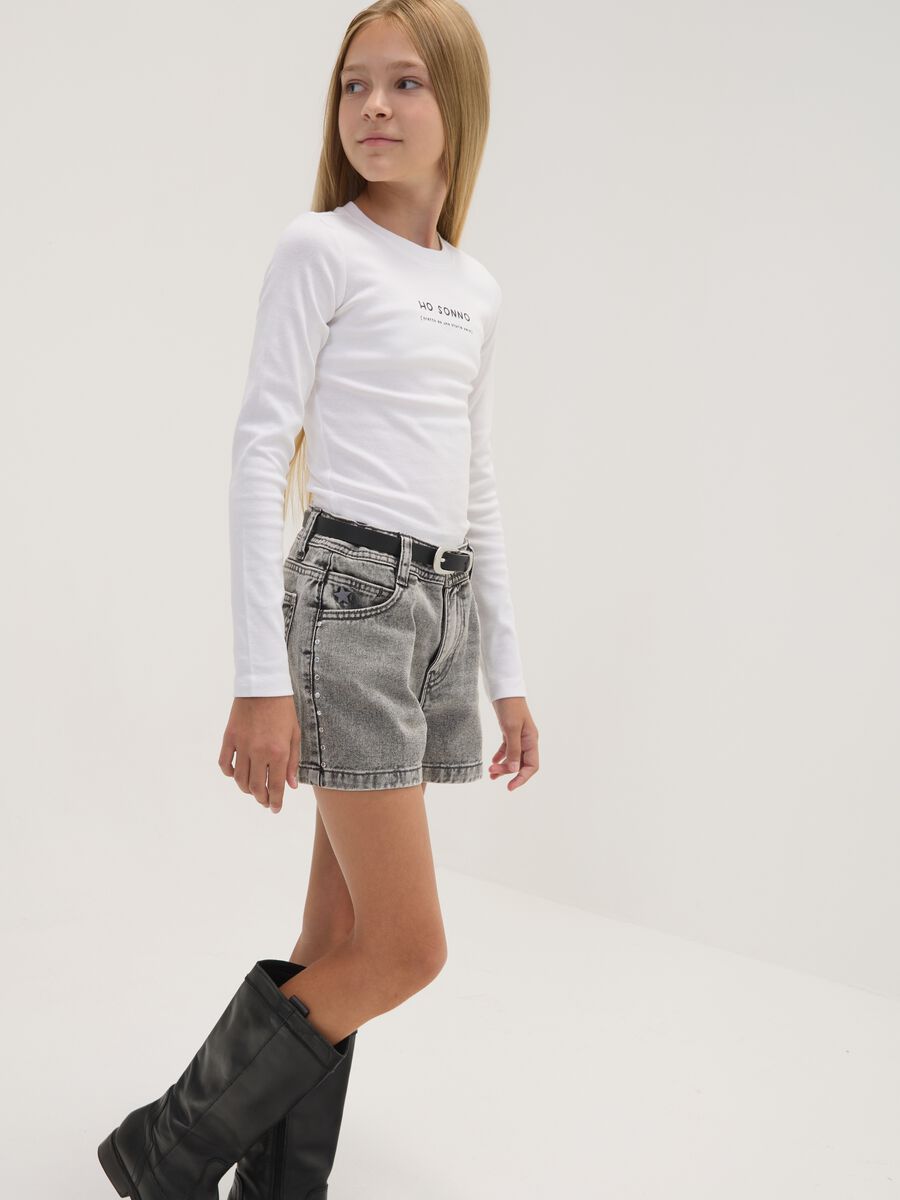 T-shirt bianca in cotone organico elasticizzato con collo a costine_1