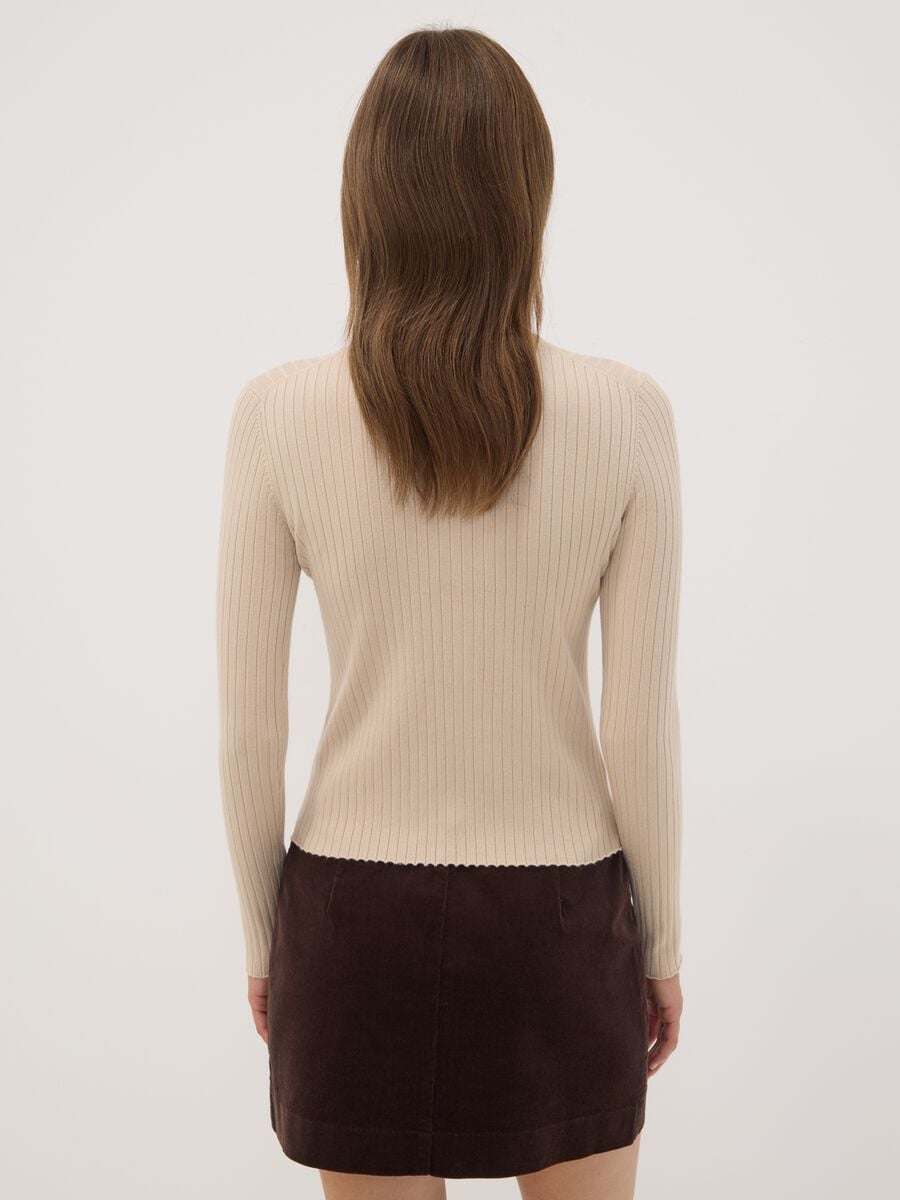 Beige ribbed viscose-blend top with high neck_3
