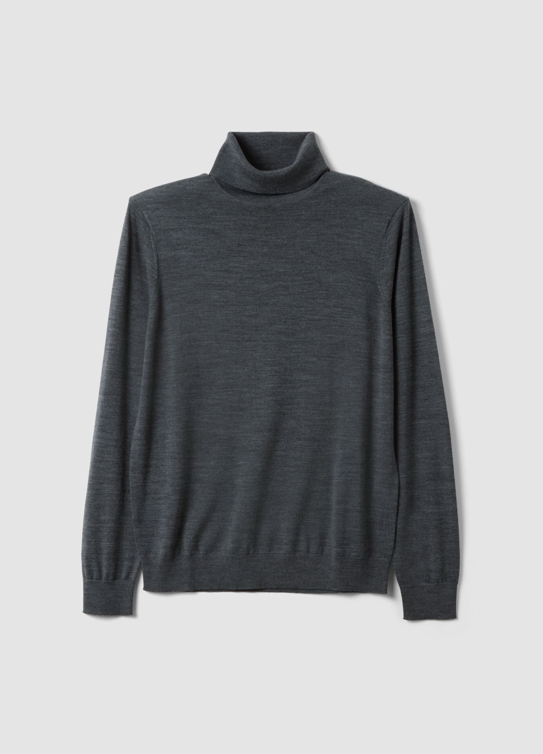 Maglia grigio melange dolcevita in pura lana merino
