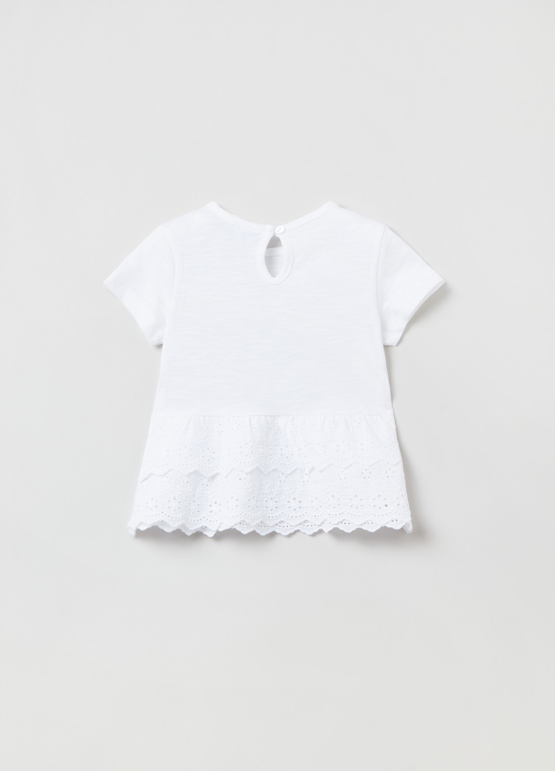 T-shirt with broderie anglaise flounces