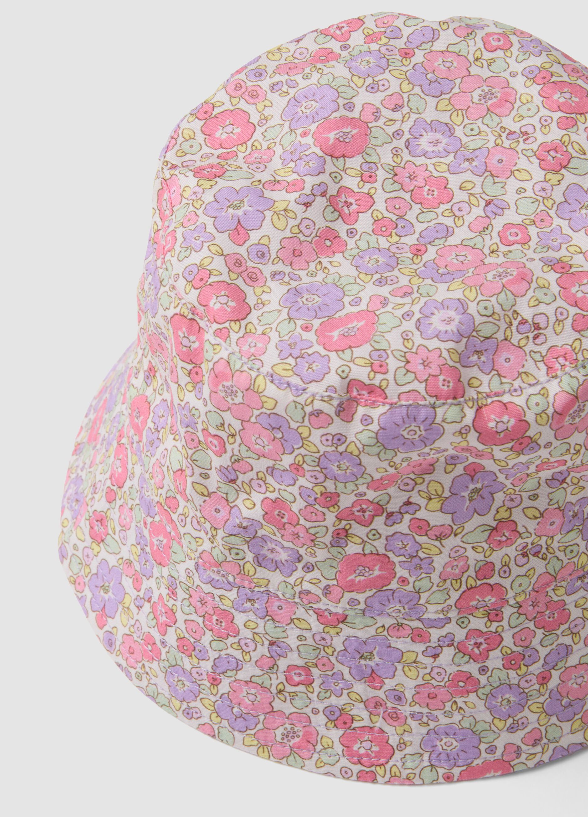 Girls&rsquo; multicolour pure cotton bucket hat with floral print
