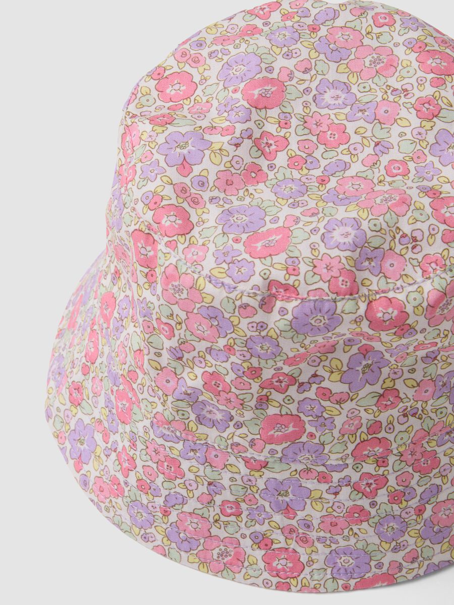 Girls&rsquo; multicolour pure cotton bucket hat with floral print_1